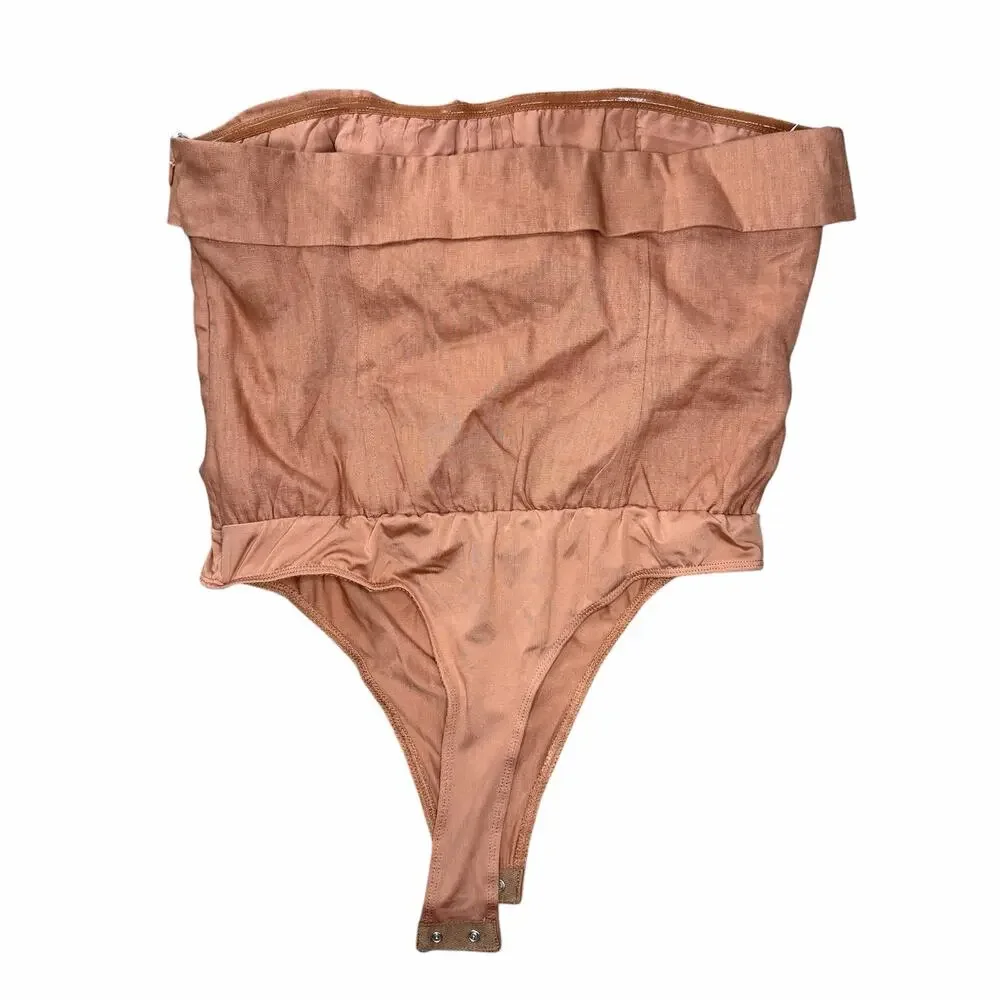 NWT Lulus Breezy Presence Terracotta Linen Strapless Bustier Bodysuit Size M